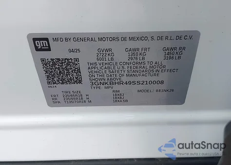 2025 Chevrolet Blazer Awd 2Lt from USA, damaged, VIN 3GNKBHR49SS210008